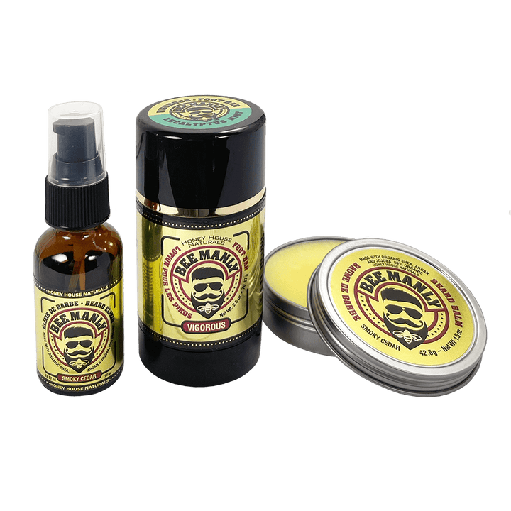 Honey House Naturals Bee Manly 3 - Piece Gift Set - Feet, Balm, Elixir