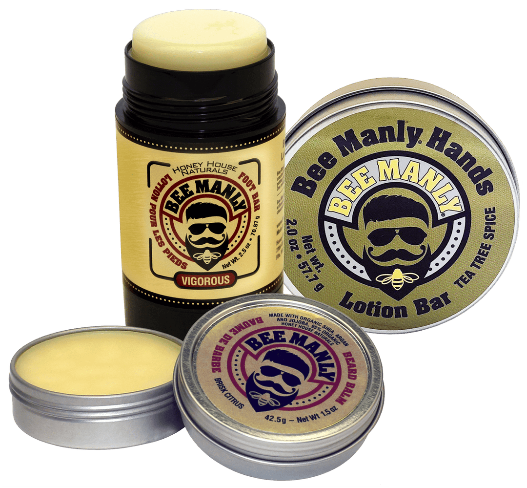 Honey House Naturals Bee Manly Set-Beard Balm, Hand & Foot Bar
