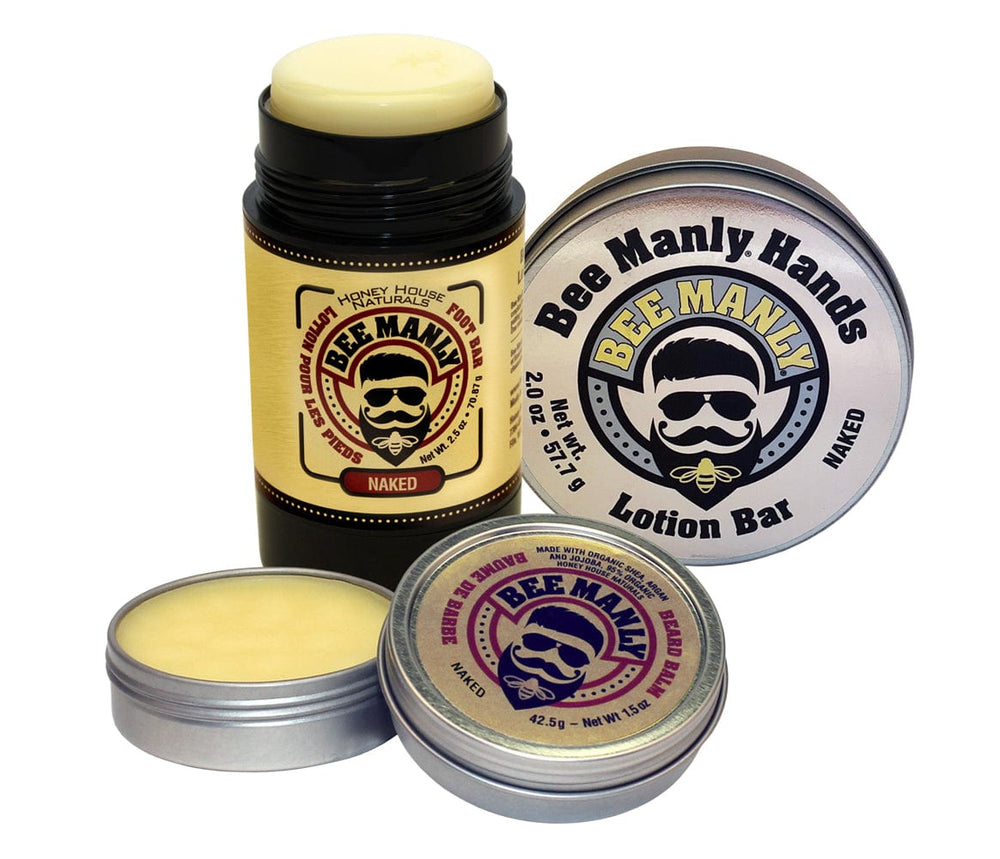 Honey House Naturals Bee Manly Set-Beard Balm, Hand & Foot Bar