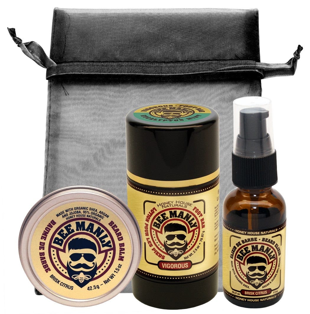 Honey House Naturals Brisk Citrus/Vigorous/Brisk Citrus Bee Manly 3 - Piece Gift Set - Feet, Balm, Elixir