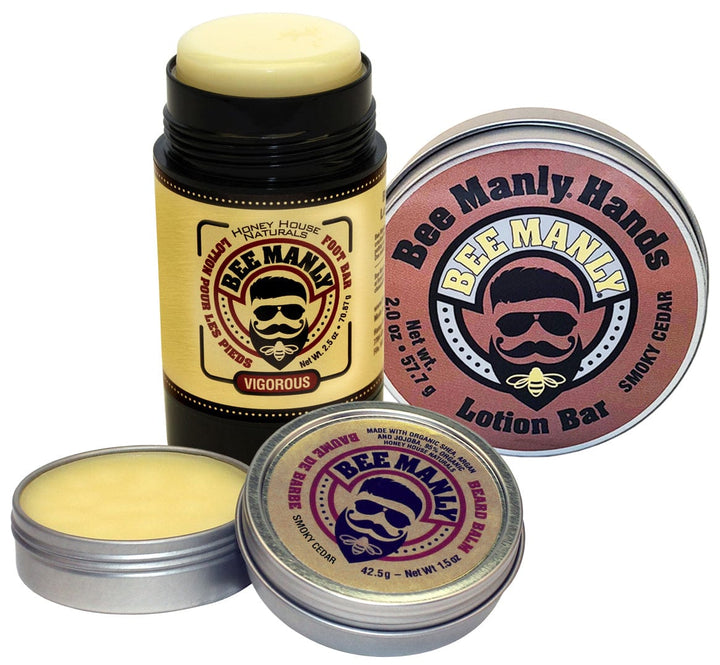 Honey House Naturals Choose Your Own Scent Assortment Bee Manly Set-Beard Balm, Hand & Foot Bar