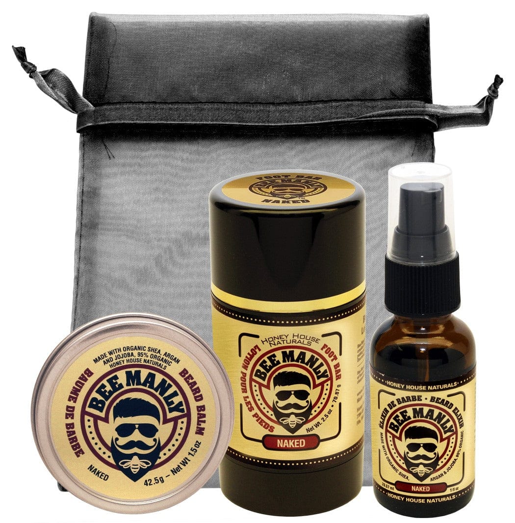 Honey House Naturals Naked Bee Manly 3 - Piece Gift Set - Feet, Balm, Elixir