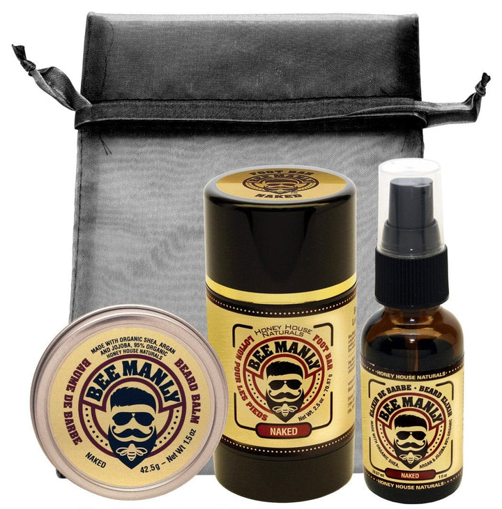 Honey House Naturals Naked Bee Manly 3 - Piece Gift Set - Feet, Balm, Elixir