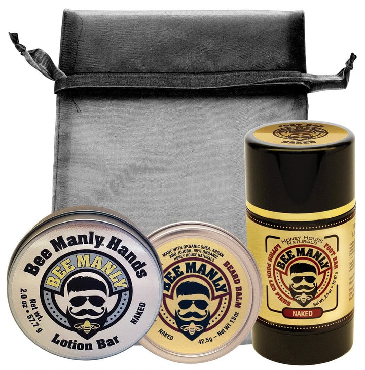 Honey House Naturals Naked Bee Manly Set-Beard Balm, Hand & Foot Bar