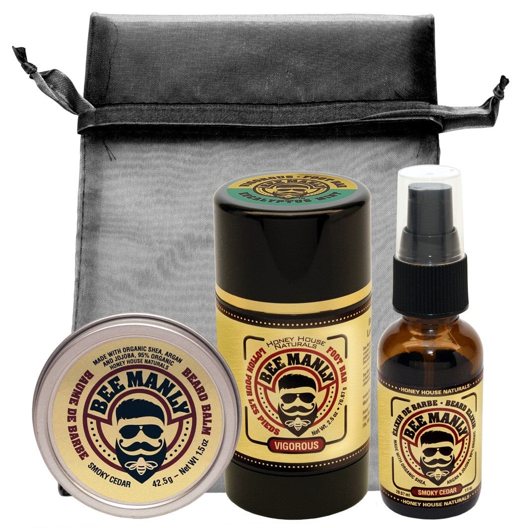 Honey House Naturals Smoky Cedar/Vigorous/Smoky Cedar Bee Manly 3 - Piece Gift Set - Feet, Balm, Elixir