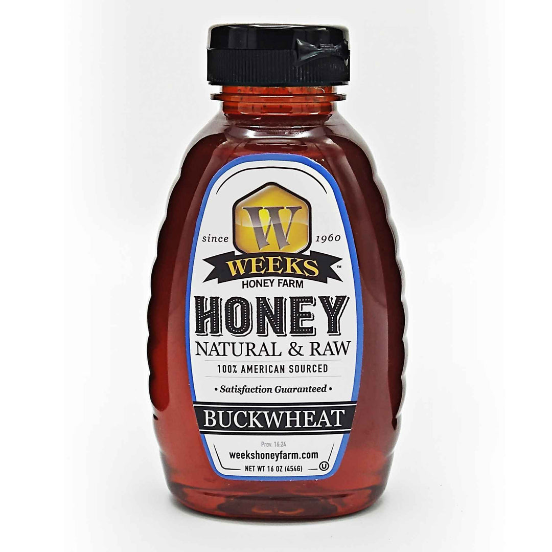 Raw Buckwheat Honey - Pure, All-Natural, Antioxidant-Rich, Dark &amp; Robust Molasses Flavor for Coffee, Waffles, BBQ Sauce | Weeks Honey Farm