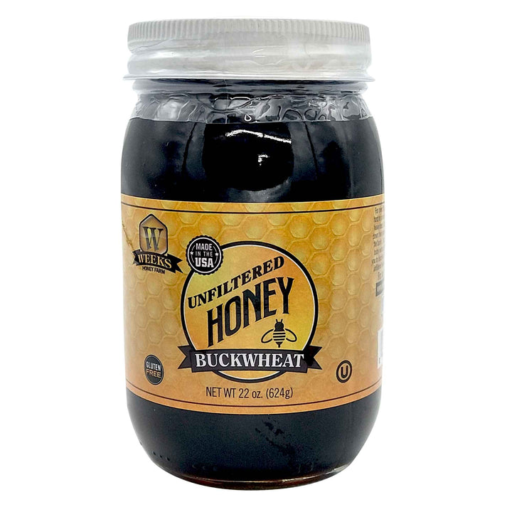 Raw Buckwheat Honey - Pure, All-Natural, Antioxidant-Rich, Dark &amp; Robust Molasses Flavor for Coffee, Waffles, BBQ Sauce | Weeks Honey Farm