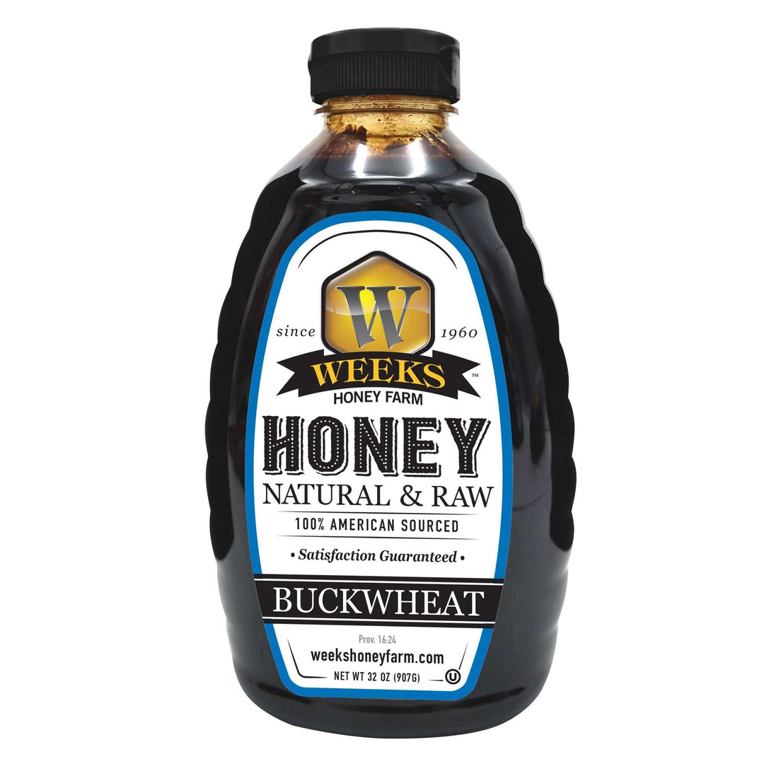 Raw Buckwheat Honey - Pure, All-Natural, Antioxidant-Rich, Dark &amp; Robust Molasses Flavor for Coffee, Waffles, BBQ Sauce | Weeks Honey Farm