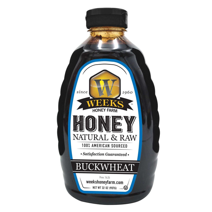 Raw Buckwheat Honey - Pure, All-Natural, Antioxidant-Rich, Dark &amp; Robust Molasses Flavor for Coffee, Waffles, BBQ Sauce | Weeks Honey Farm