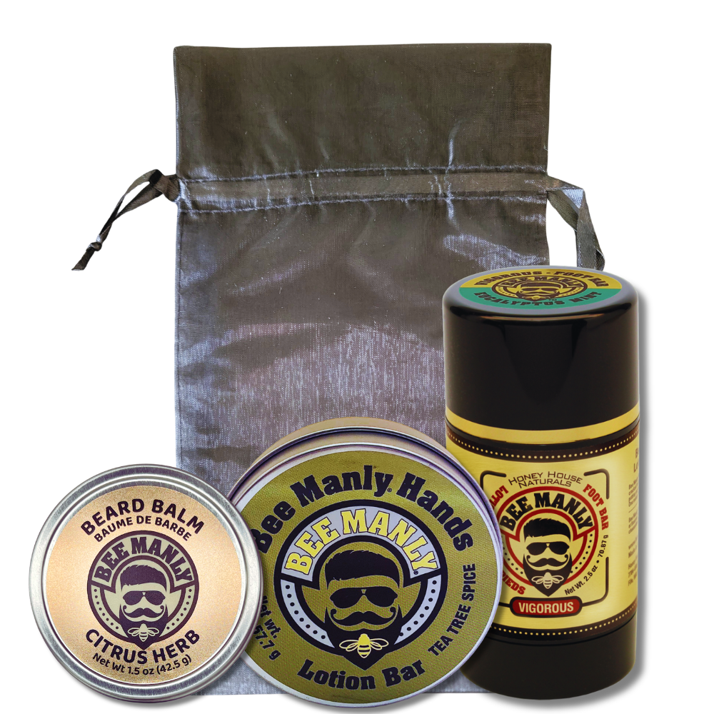 Bee Manly Gift Set - Hands, Beard Balm &amp; Foot Bar Set - 3 p/c