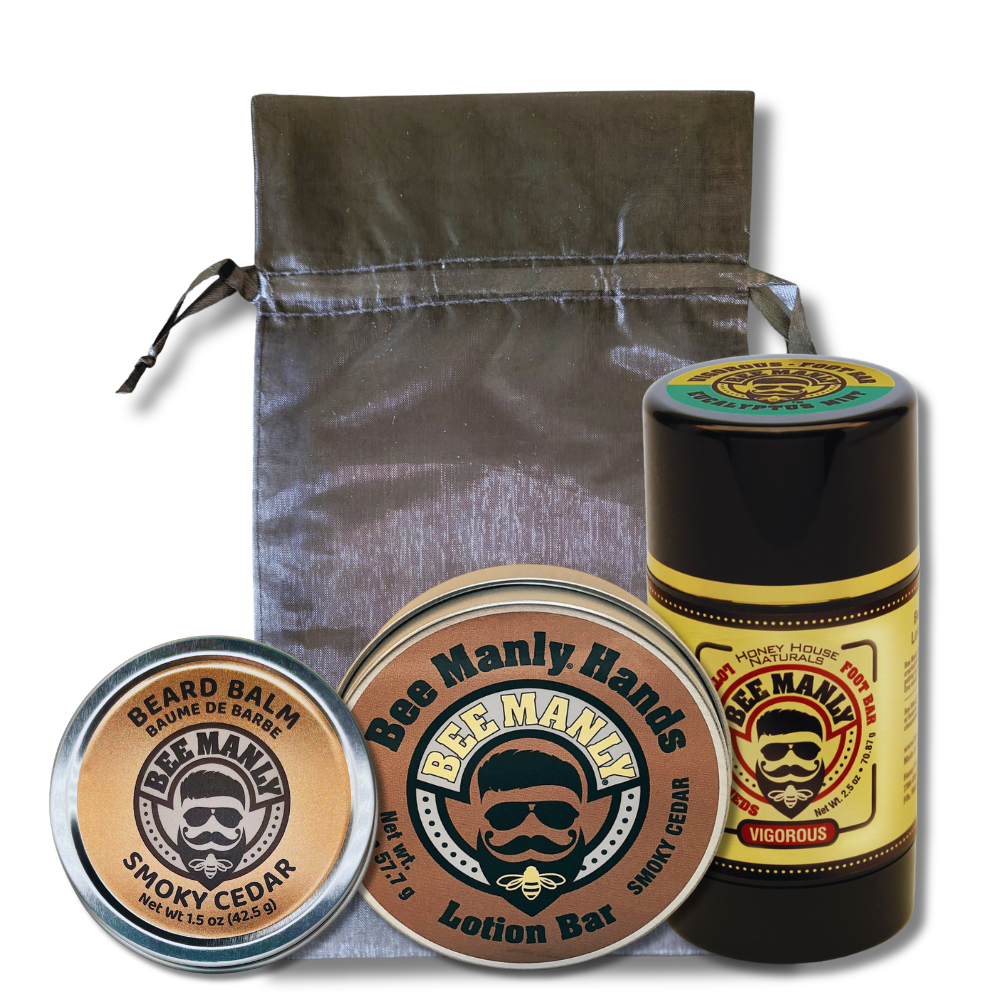 Bee Manly Gift Set - Hands, Beard Balm &amp; Foot Bar Set - 3 p/c