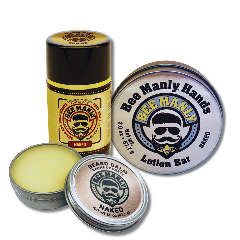 Bee Manly Gift Set - Hands, Beard Balm &amp; Foot Bar Set - 3 p/c
