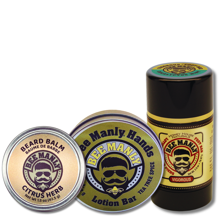 Bee Manly Gift Set - Hands, Beard Balm &amp; Foot Bar Set - 3 p/c