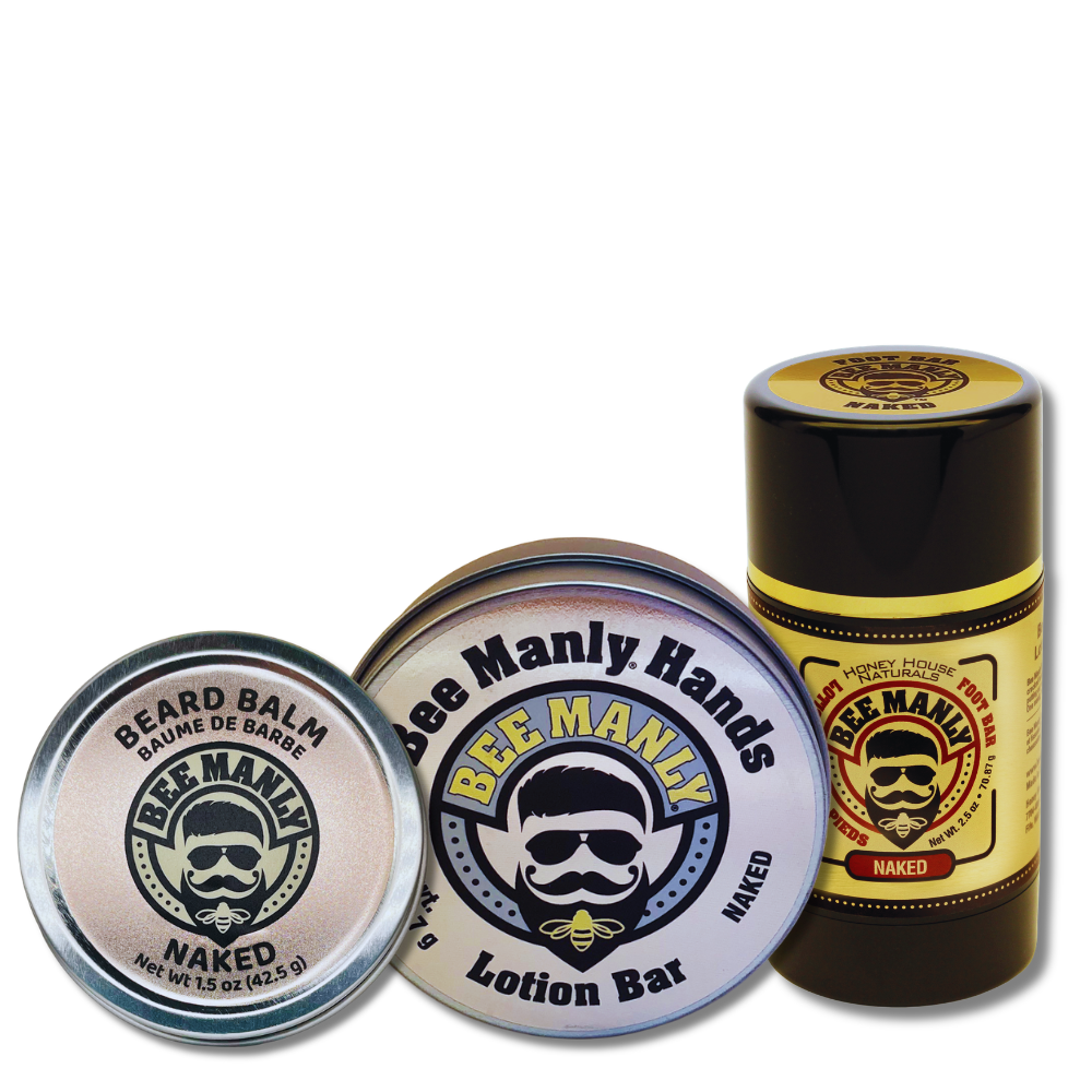Bee Manly Gift Set - Hands, Beard Balm &amp; Foot Bar Set - 3 p/c