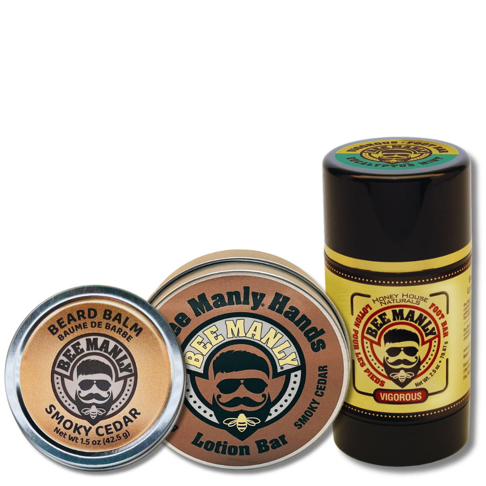 Bee Manly Gift Set - Hands, Beard Balm &amp; Foot Bar Set - 3 p/c