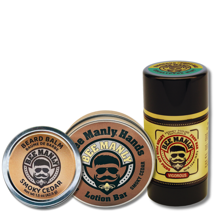 Bee Manly Gift Set - Hands, Beard Balm &amp; Foot Bar Set - 3 p/c