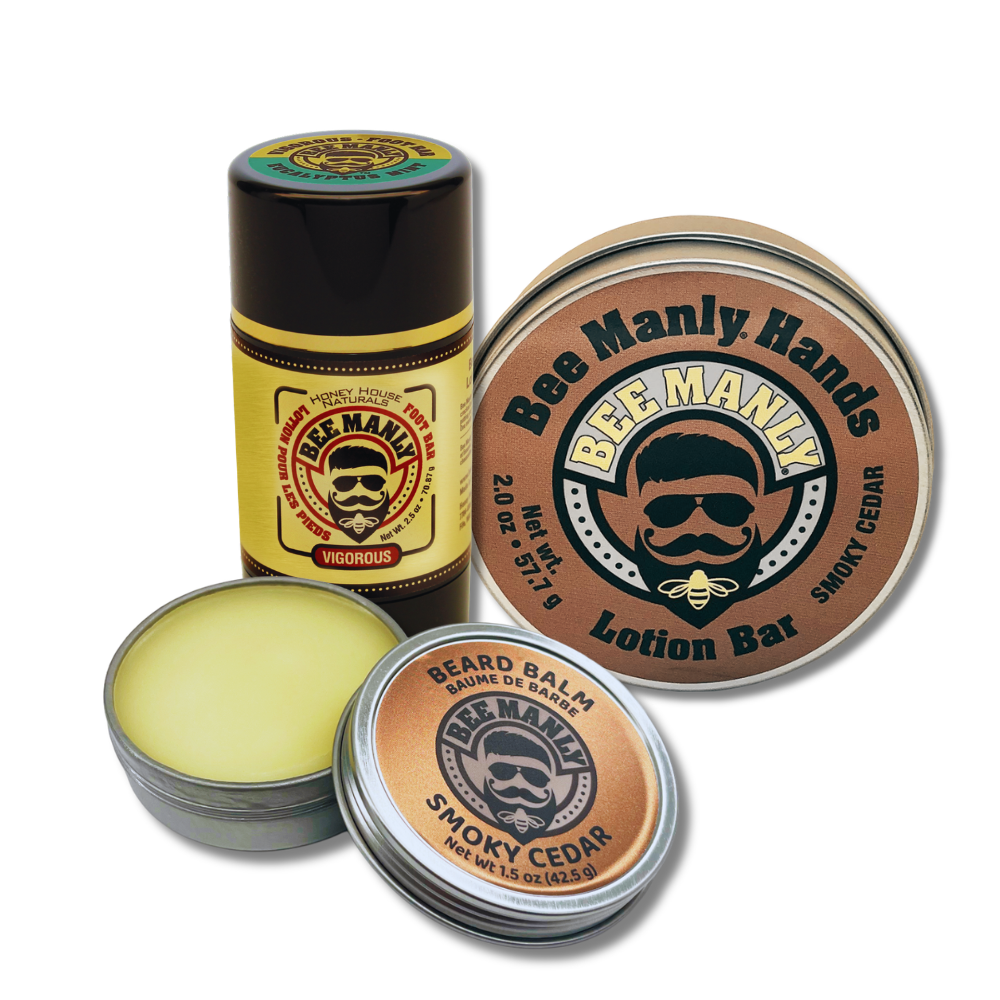 Bee Manly Gift Set - Hands, Beard Balm &amp; Foot Bar Set - 3 p/c