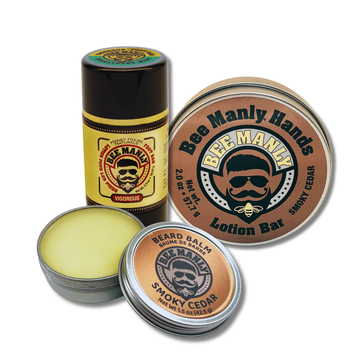 Bee Manly Gift Set - Hands, Beard Balm &amp; Foot Bar Set - 3 p/c
