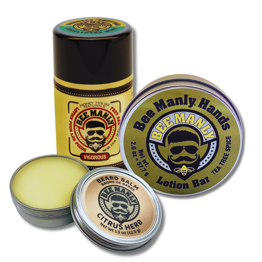 Bee Manly Gift Set - Hands, Beard Balm &amp; Foot Bar Set - 3 p/c