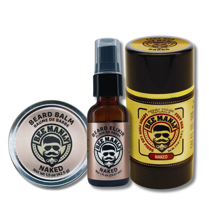 Bee Manly Gift Set: Beard Balm, Elixir &amp; Foot Bar Set