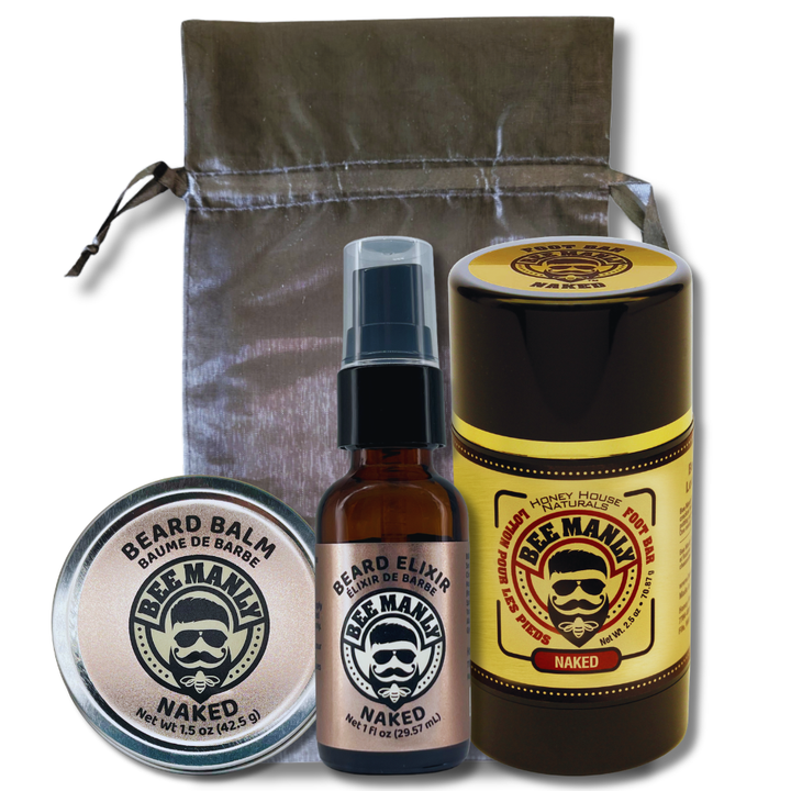 Bee Manly Gift Set: Beard Balm, Elixir &amp; Foot Bar Set