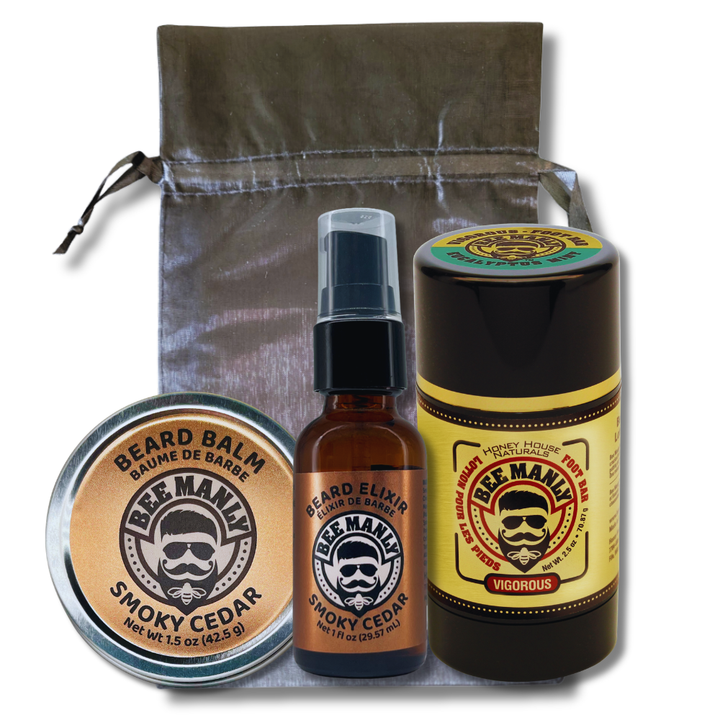 Bee Manly Gift Set: Beard Balm, Elixir &amp; Foot Bar Set