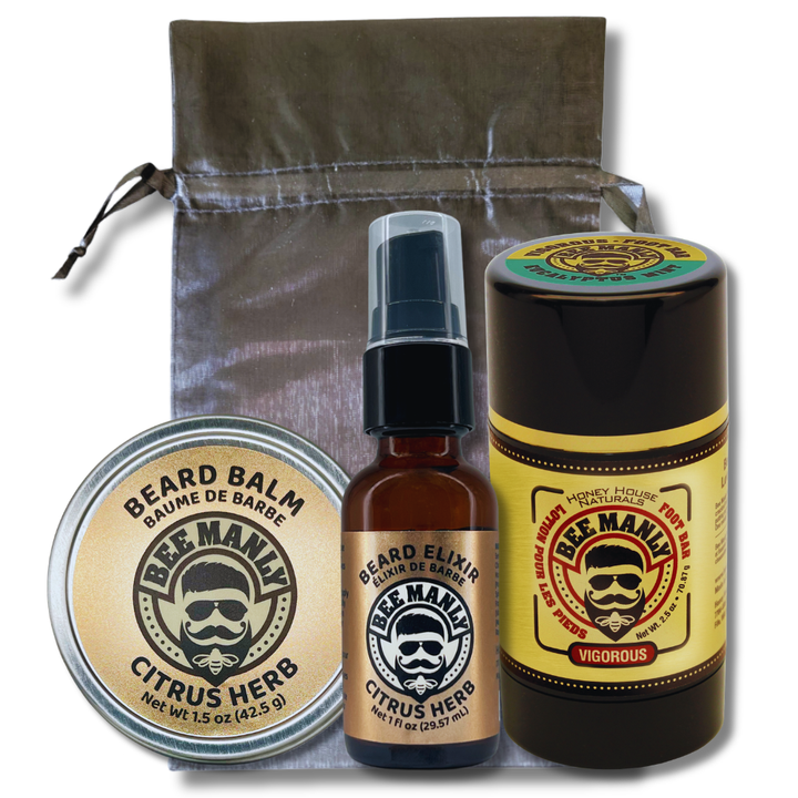 Bee Manly Gift Set: Beard Balm, Elixir &amp; Foot Bar Set