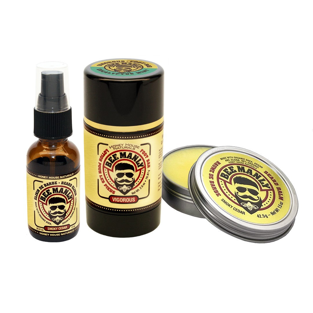Bee Manly 3-Piece Gift Set - Feet, Beard Balm & Beard Elixir