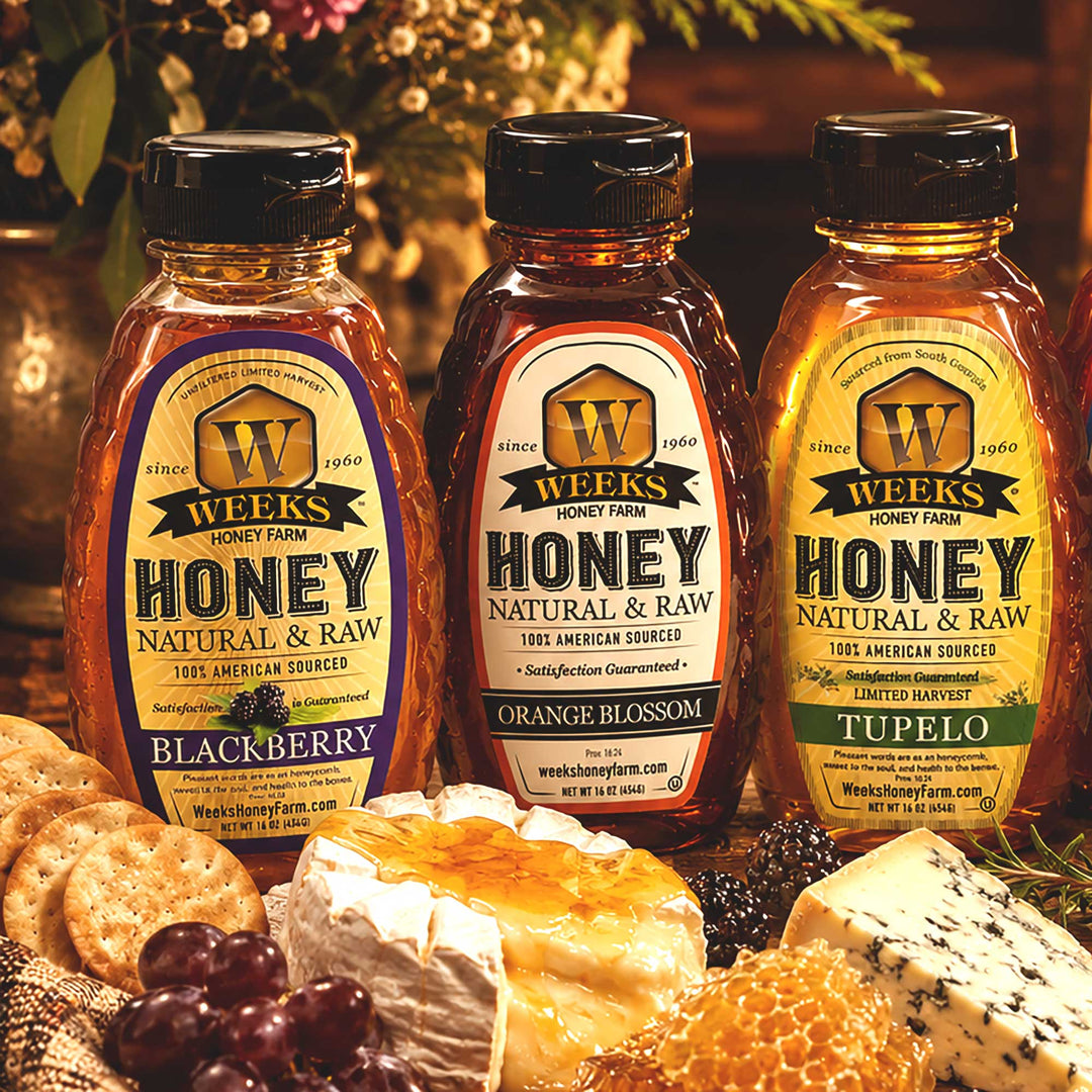 Mono-Floral Honey Trio – Blackberry, Orange Blossom &amp; Tupelo (3 x 16 oz)