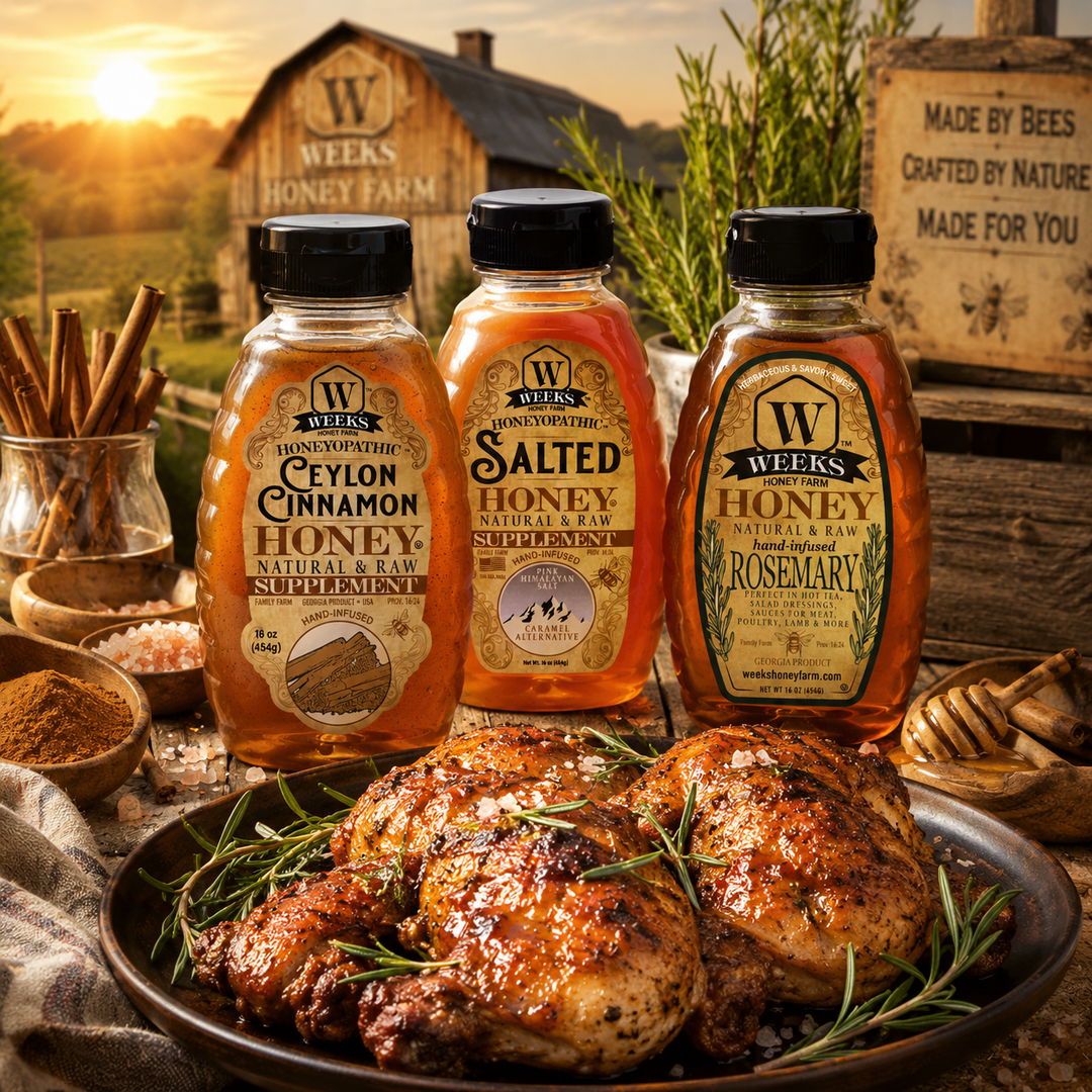 Infused Honey Trio – Ceylon Cinnamon, Rosemary &amp; Salted Honey (3 x 16 oz)