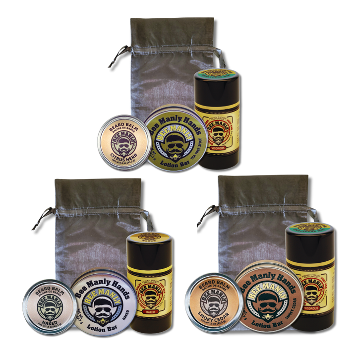 Bee Manly Gift Set - Hands, Beard Balm &amp; Foot Bar Set - 3 p/c