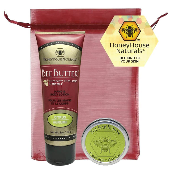 Bienenbuttercreme-Tube und kleiner Bienenriegel als Geschenkset