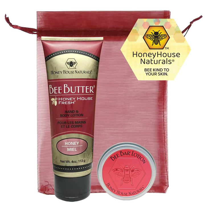 Bienenbuttercreme-Tube und kleiner Bienenriegel als Geschenkset