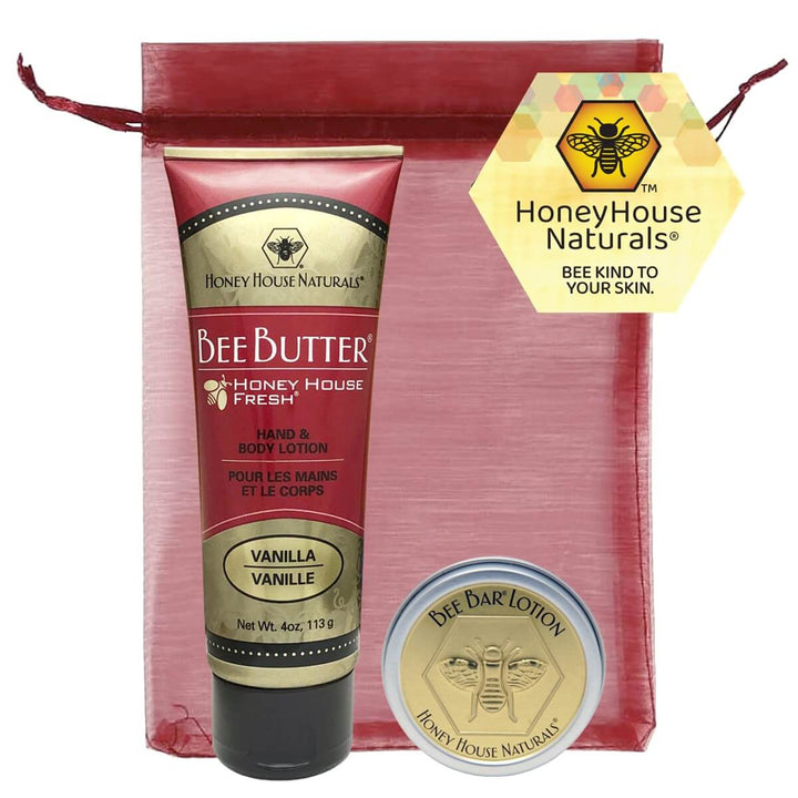 Bienenbuttercreme-Tube und kleiner Bienenriegel als Geschenkset