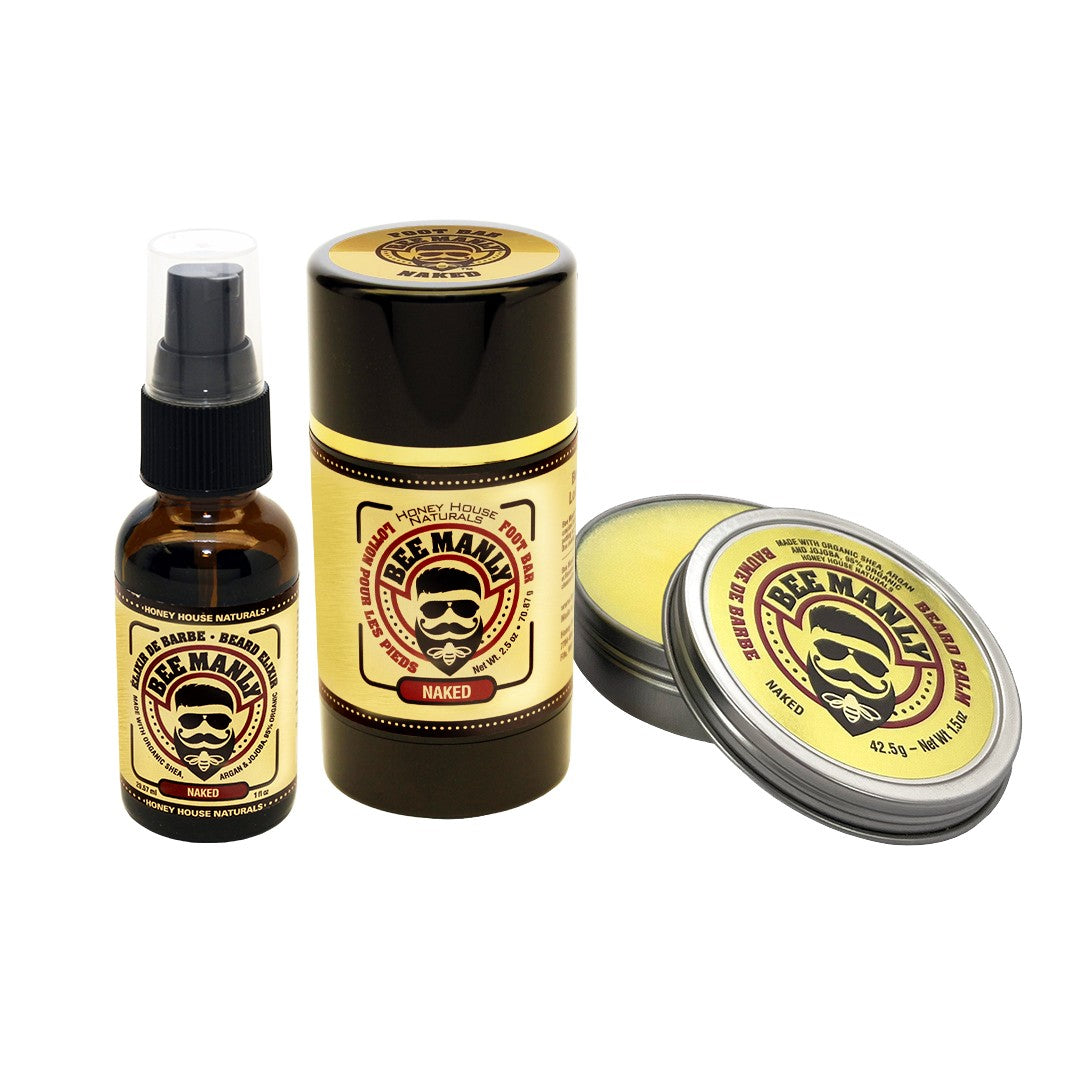 Bee Manly 3-Piece Gift Set - Feet, Beard Balm & Beard Elixir