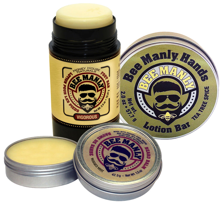 Bee Manly Set - Organic Beard Balm, Hand & Foot Bar