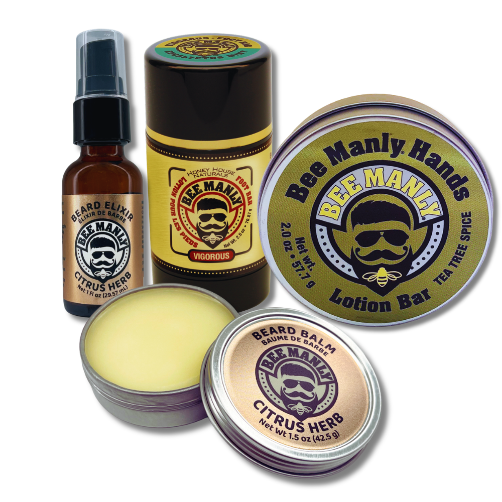Bee Manly 4-Piece Gift Set - Hands, Balm, Elixir &amp; Foot Bar