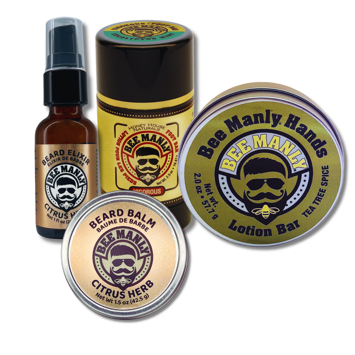 Bee Manly 4-Piece Gift Set - Hands, Balm, Elixir &amp; Foot Bar