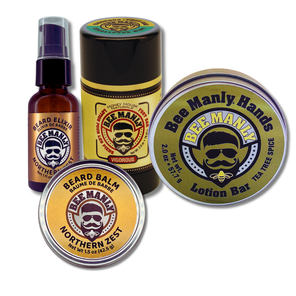 Bee Manly 4-Piece Gift Set - Hands, Balm, Elixir &amp; Foot Bar