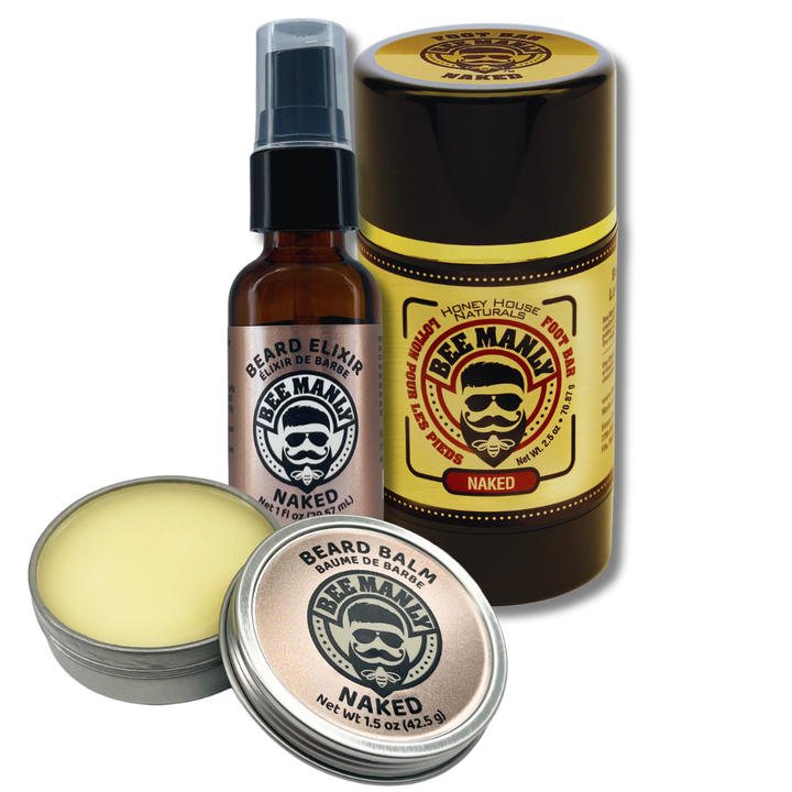 Bee Manly Gift Set: Beard Balm, Elixir &amp; Foot Bar Set