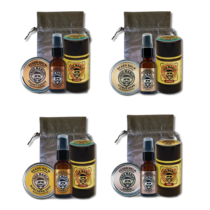 Bee Manly Gift Set: Beard Balm, Elixir &amp; Foot Bar Set