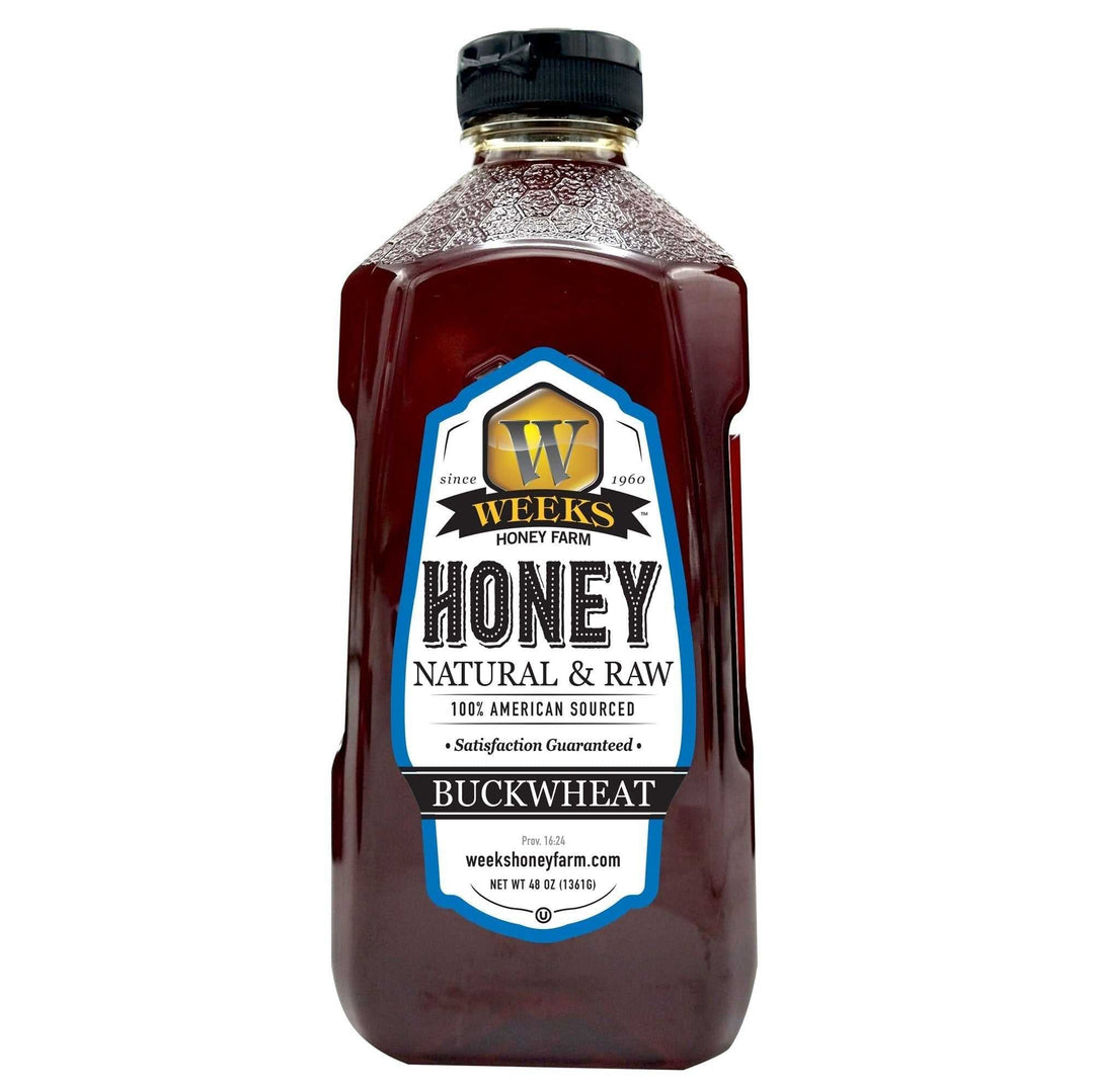 Raw Buckwheat Honey - Pure, All-Natural, Antioxidant-Rich, Dark &amp; Robust Molasses Flavor for Coffee, Waffles, BBQ Sauce | Weeks Honey Farm