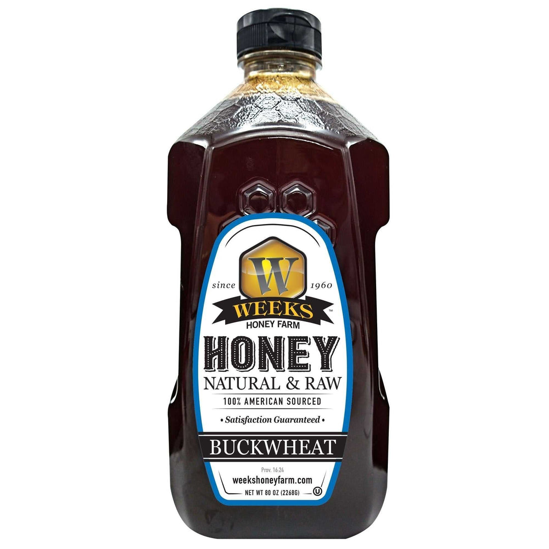 Raw Buckwheat Honey - Pure, All-Natural, Antioxidant-Rich, Dark &amp; Robust Molasses Flavor for Coffee, Waffles, BBQ Sauce | Weeks Honey Farm
