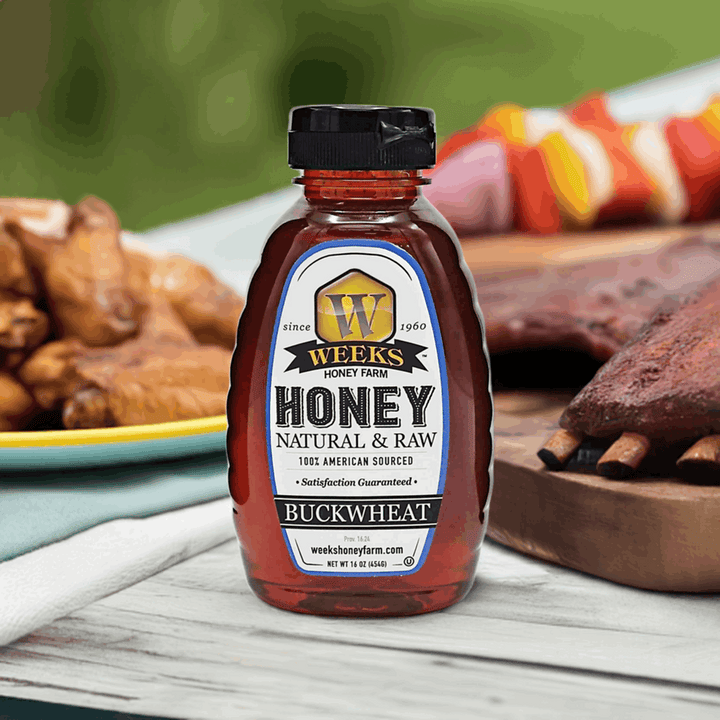 Raw Buckwheat Honey - Pure, All-Natural, Antioxidant-Rich, Dark &amp; Robust Molasses Flavor for Coffee, Waffles, BBQ Sauce | Weeks Honey Farm