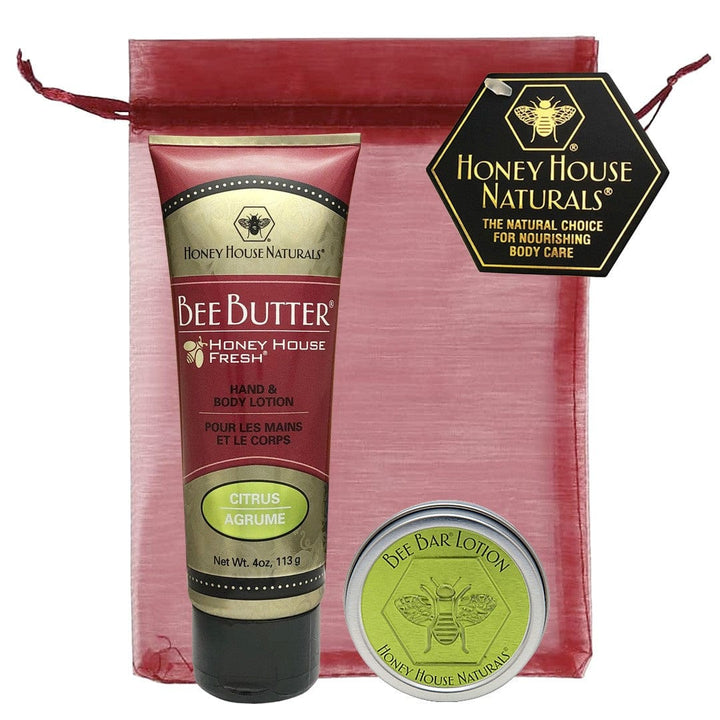 Honey House Naturals Citrus Bee Butter Cream Tube and Small Bee Bar Gift Set