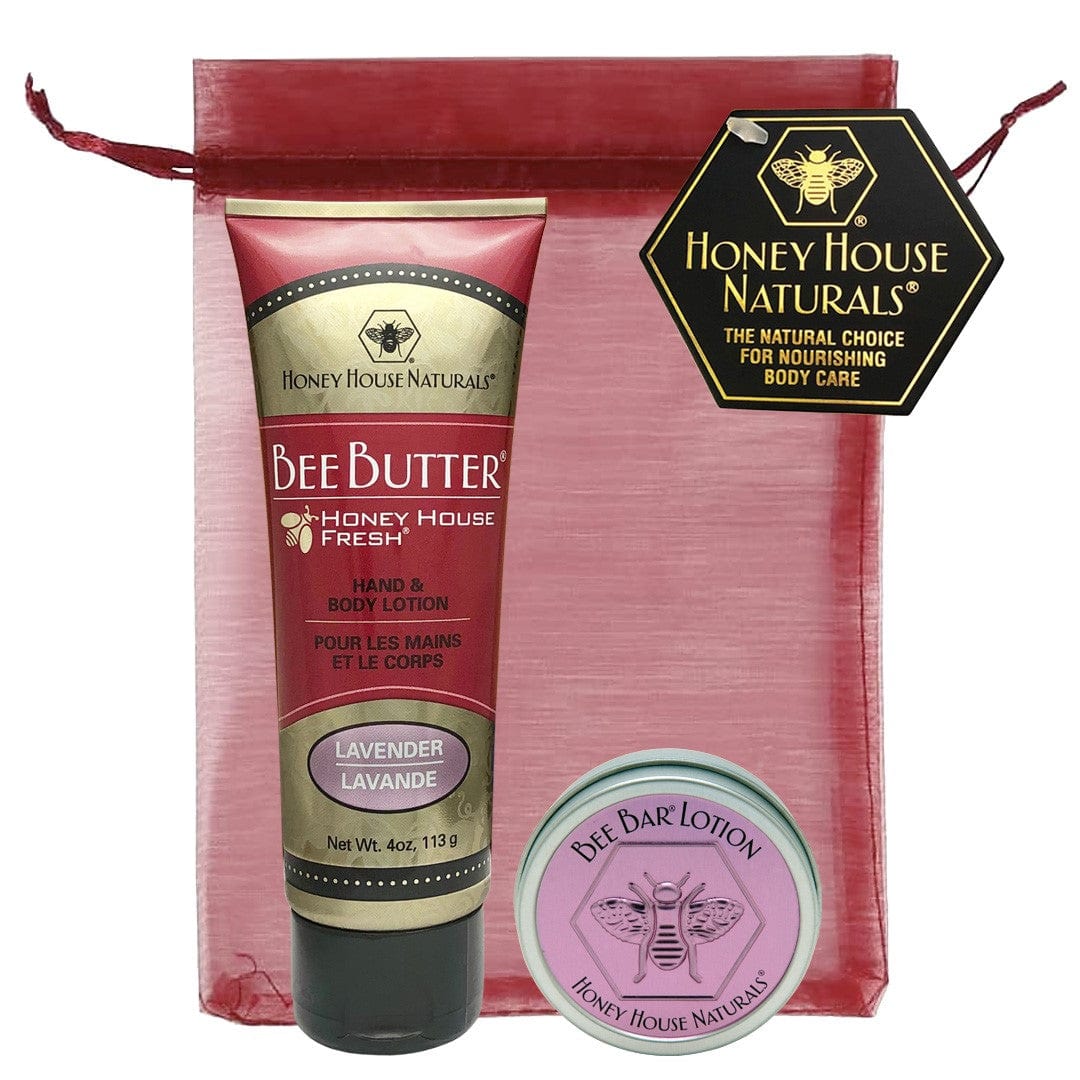 Honey House Naturals Lavender Bee Butter Cream Tube and Small Bee Bar Gift Set